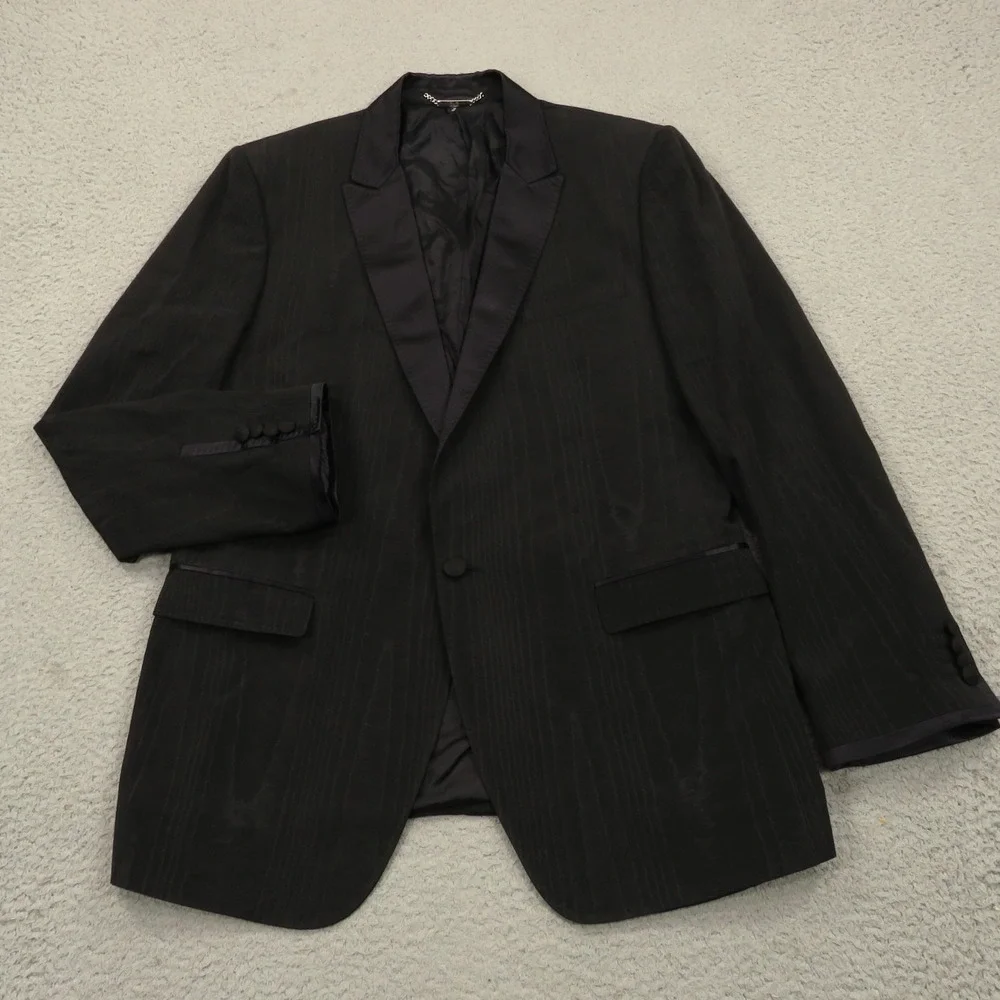 Dolce & Gabbana Blazer 42R Silk Woodgrain Print Tuxedo Jacket Black